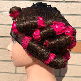 Aimin Hair Soft Satin Sponge Overnight Curlers pink with hair spray