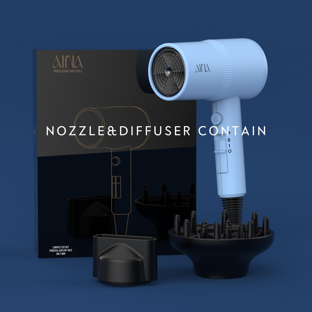Aina Diffuser Hair Dryer in use on long hair