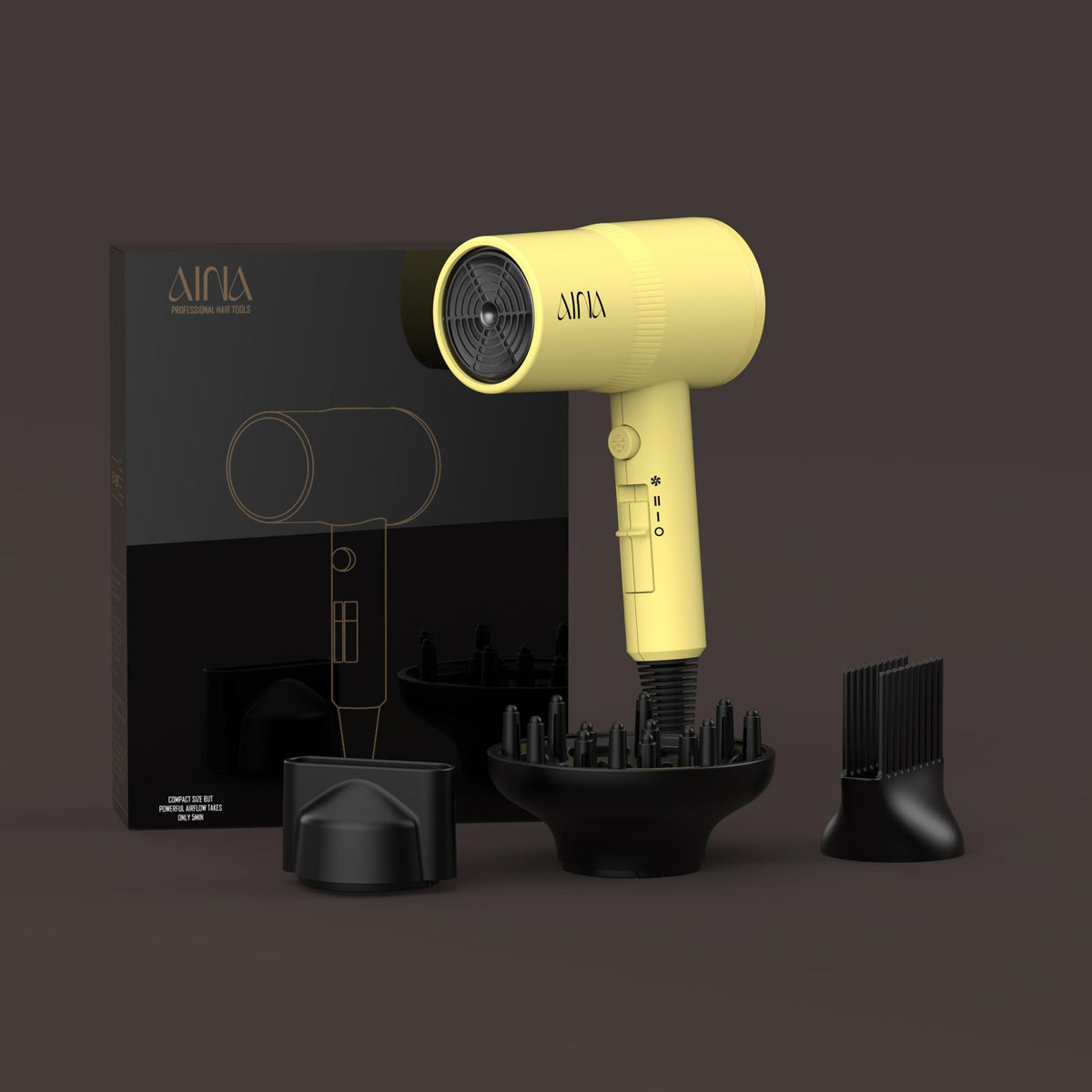 Aina Hair Dryer back view highlighting the airflow filter