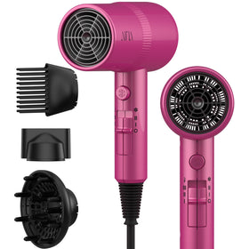 Aina Hair Dryer neon pink front view with diffuser attachment
