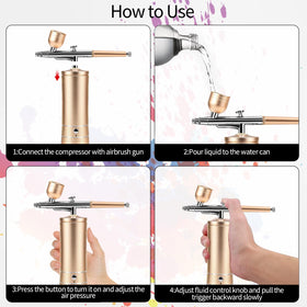 Airbrush kit components including cleaning brushes