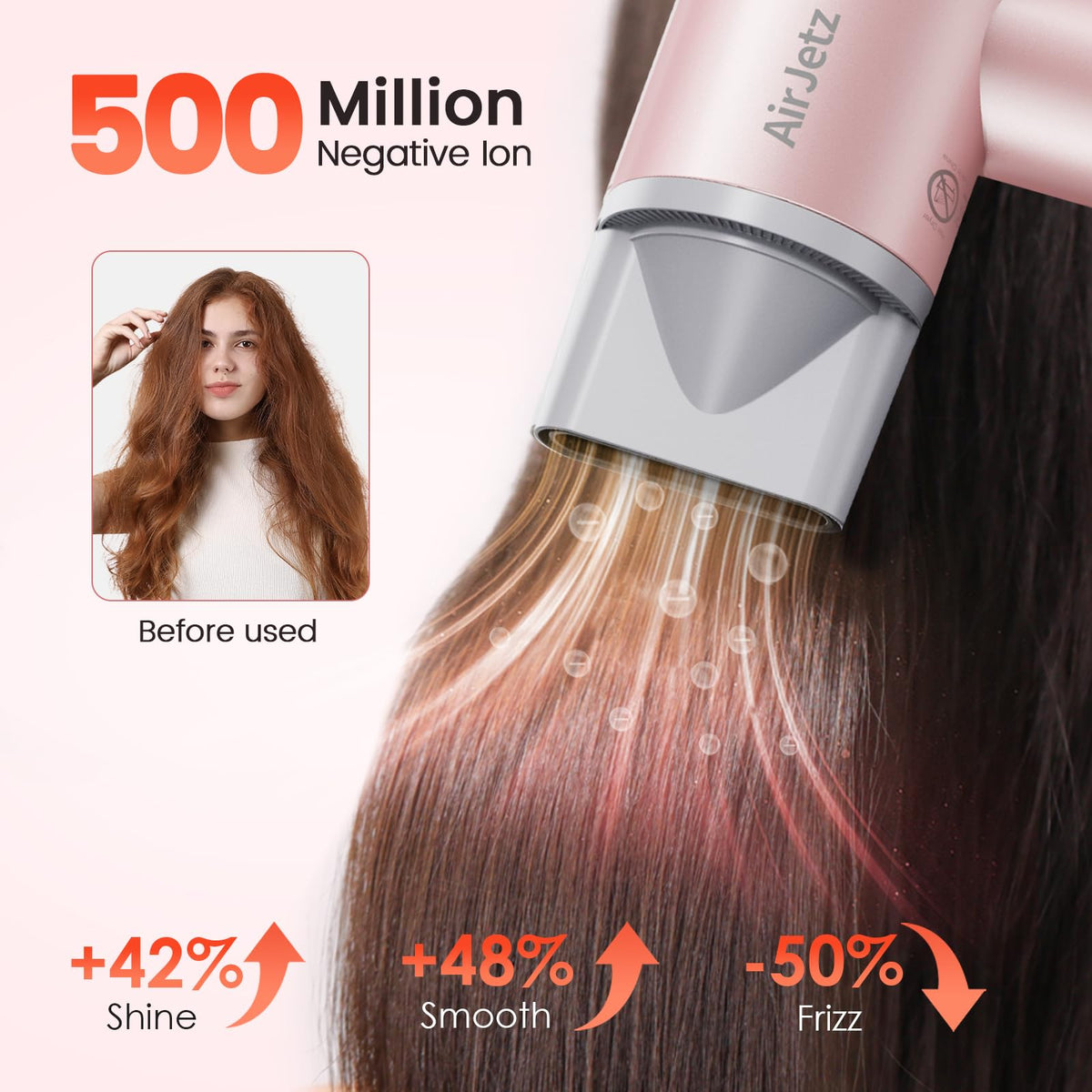 AirJetz Hair Dryer in use with model drying hair