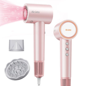AirJetz Hair Dryer pink model front view with diffuser