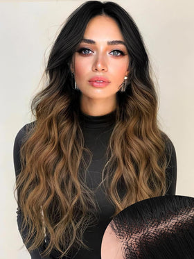 AISI HAIR 26-inch brown wavy wig front view
