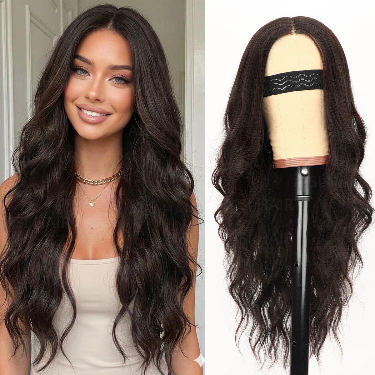 AISI HAIR 26-Inch Chocolate Brown Wig front view