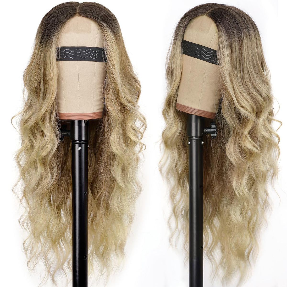 AISI HAIR 26 Inch wavy blonde wig side view showing lace hairline