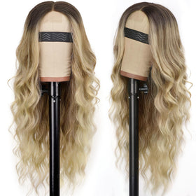 AISI HAIR 26 Inch wavy blonde wig side view showing lace hairline