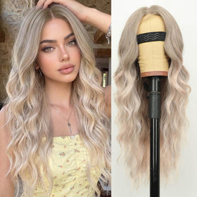 AISI HAIR Ash Blonde Wig front view showcasing long wavy style