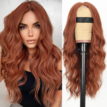 AISI HAIR Auburn Wig front view with wavy texture