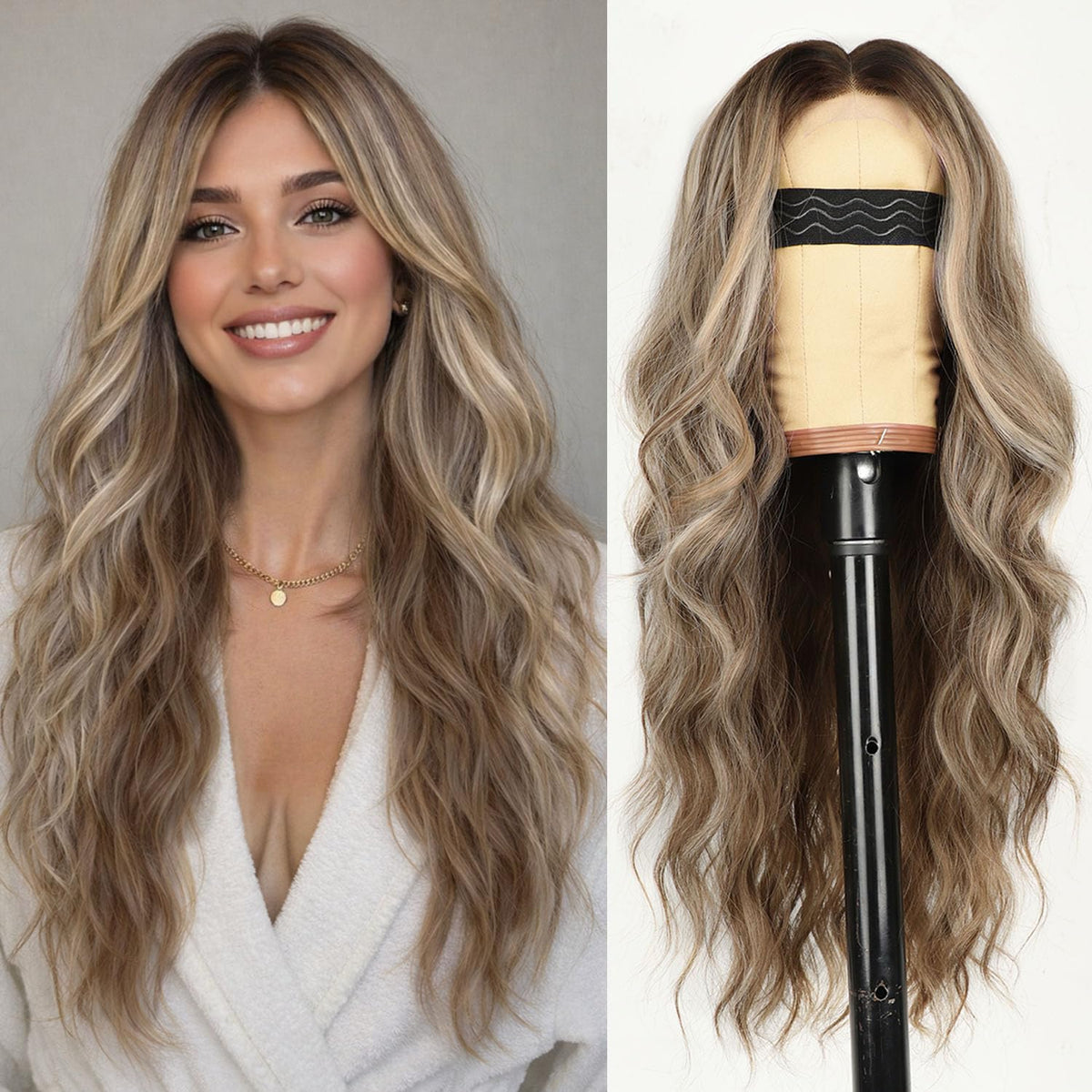 AISI HAIR Blonde Balayage Wig front view showing wavy texture