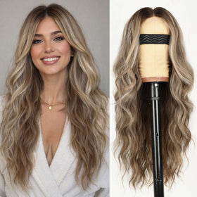 AISI HAIR Blonde Balayage Wig front view showing wavy texture