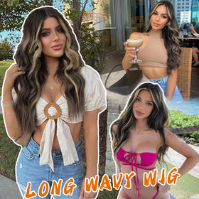 AISI HAIR Brown Highlight Wig back view displaying length