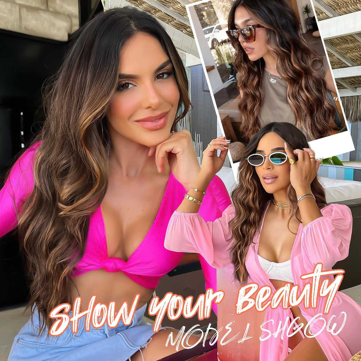 AISI HAIR Brown Highlight Wig back view displaying length