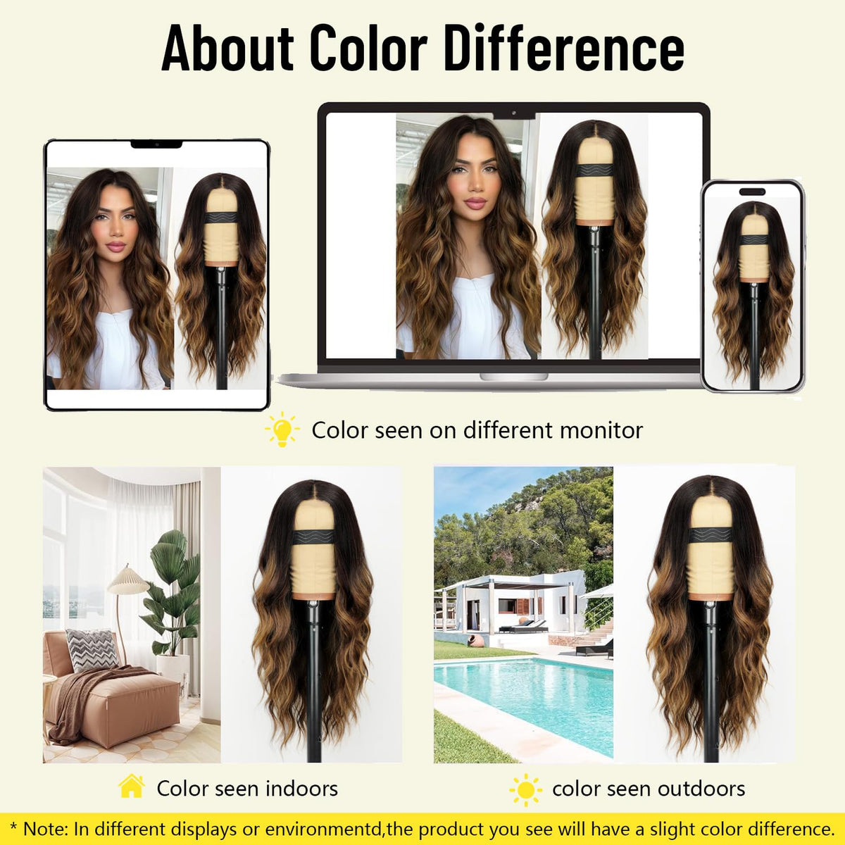 AISI HAIR Brown Highlight Wig laid flat showing texture and colour