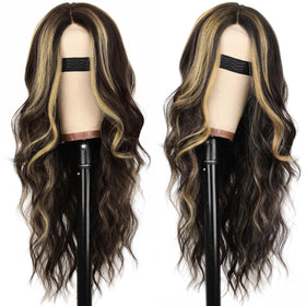 AISI HAIR Brown Highlight Wig side view with lace hairline