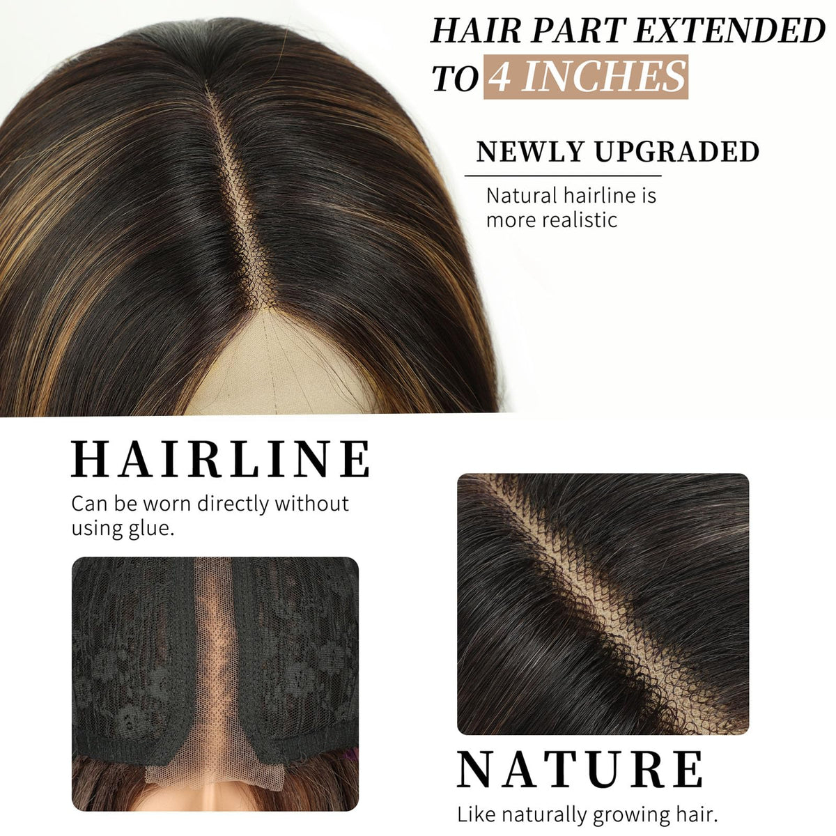 AISI HAIR Brown Highlights Wig 26 inch back view