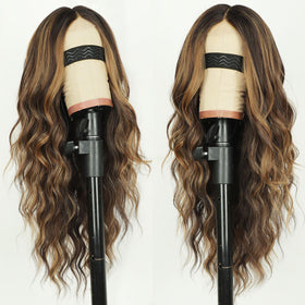 AISI HAIR Brown Highlights Wig 26 inch side view