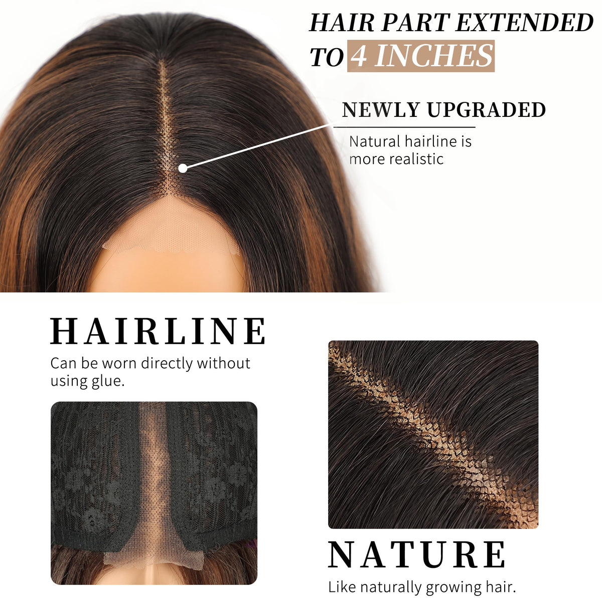 AISI HAIR Brown Highlights Wig back view highlighting length
