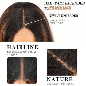 AISI HAIR Brown Highlights Wig back view highlighting length