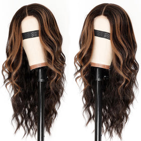 AISI HAIR Brown Highlights Wig side view showcasing lace hairline