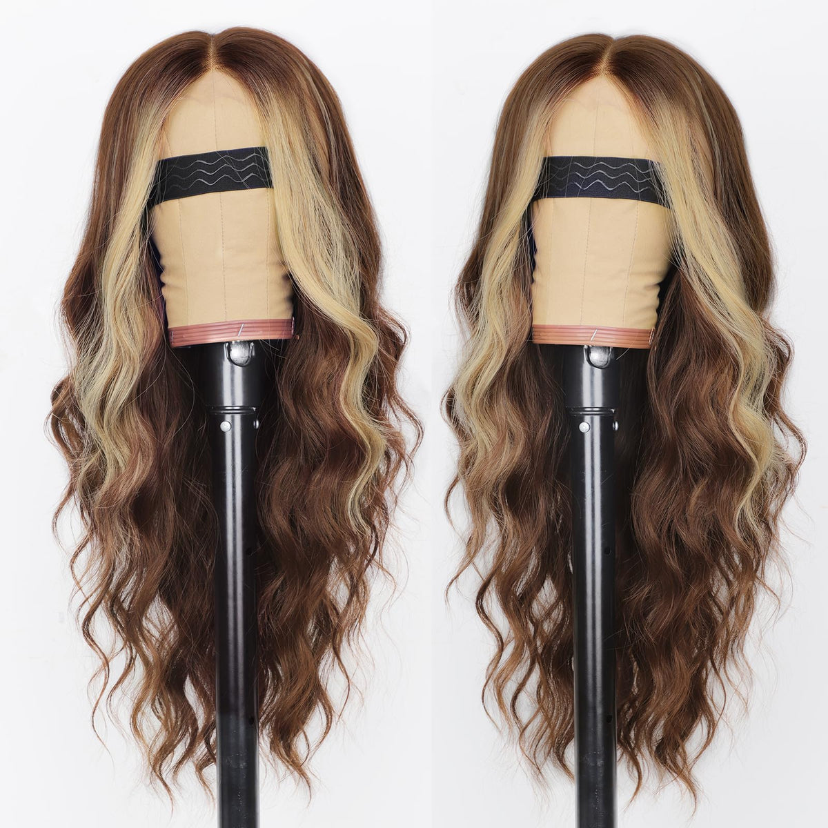 AISI HAIR Brown Mixed Blonde Wavy Wig side view