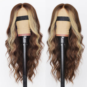 AISI HAIR Brown Mixed Blonde Wavy Wig side view