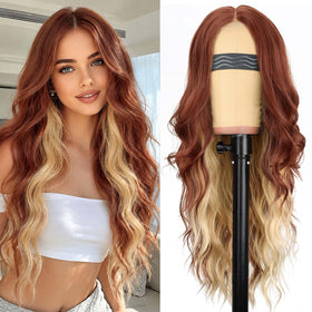 AISI HAIR Copper Blonde Wig front view showcasing long wavy texture
