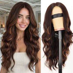 AISI HAIR Copper Brown Wig front view showing wavy texture