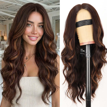 AISI HAIR Copper Brown Wig front view showing wavy texture
