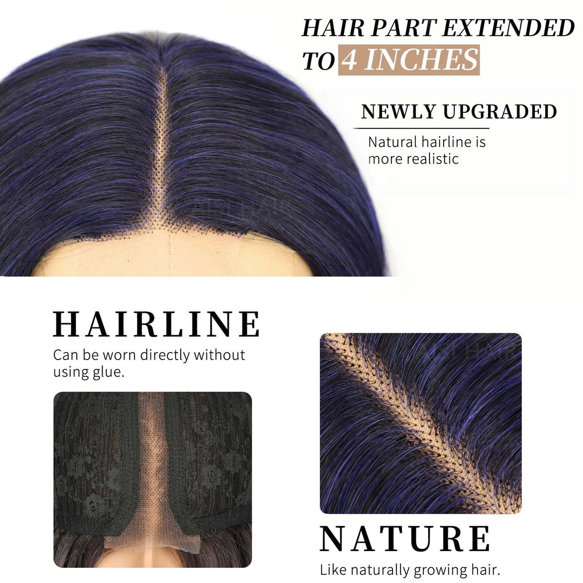 AISI HAIR Dark Blue Wig back view displaying length