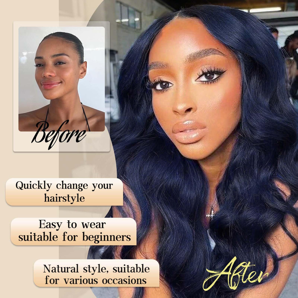 AISI HAIR Dark Blue Wig close-up of soft synthetic fibers
