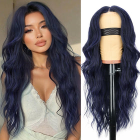 AISI HAIR Dark Blue Wig front view with wavy texture