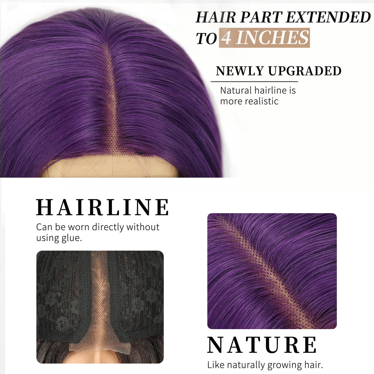 AISI HAIR Dark Purple Wig back view highlighting length