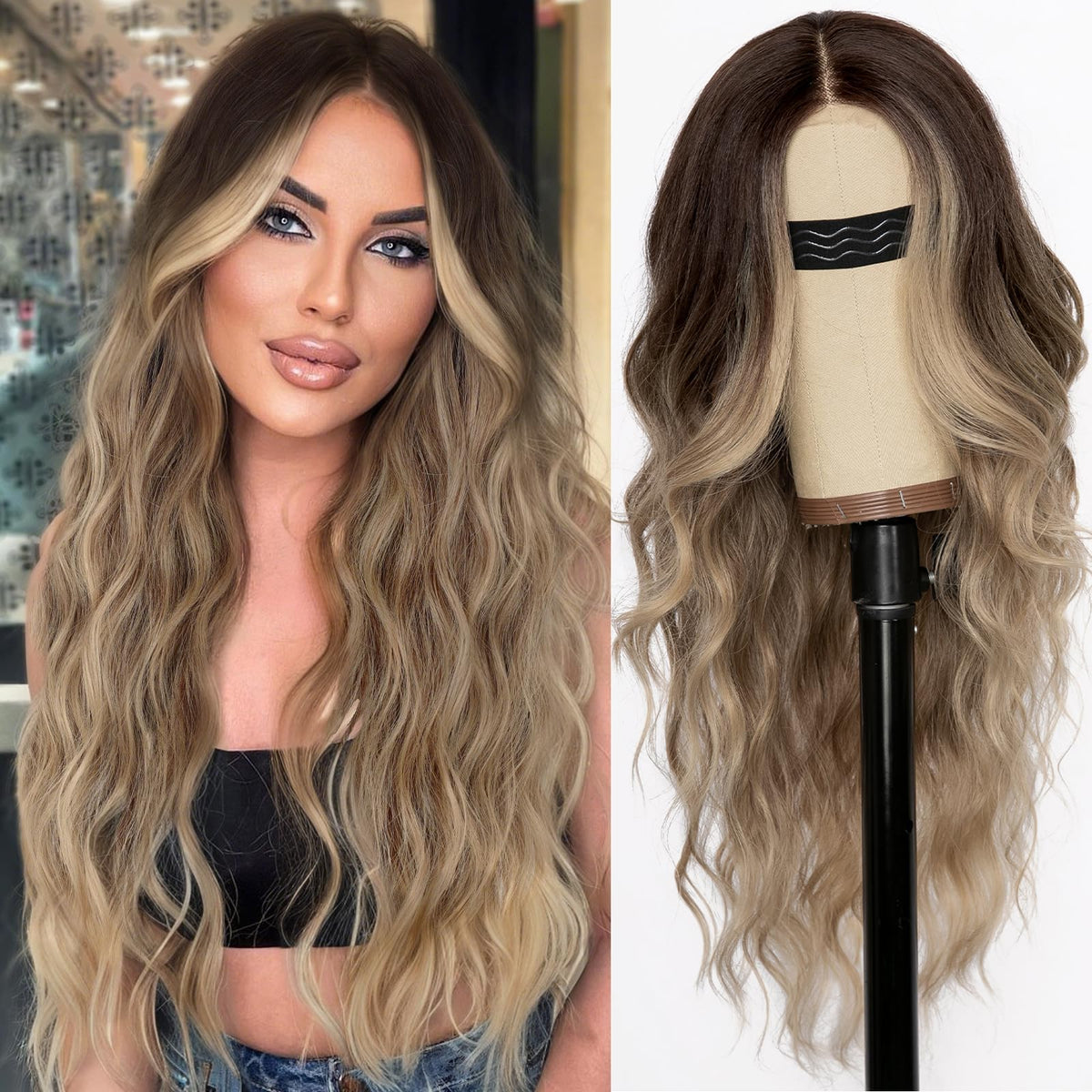 AISI HAIR Dirty Blonde Wig front view with long wavy hair
