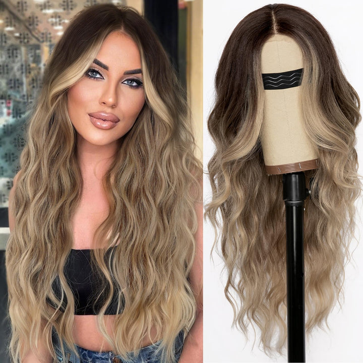 AISI HAIR Dirty Blonde Wig front view with long wavy hair
