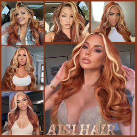 AISI HAIR Ginger Mixed Blonde Wig close-up of hair texture