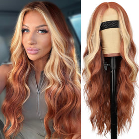 AISI HAIR Ginger Mixed Blonde Wig front view with long waves