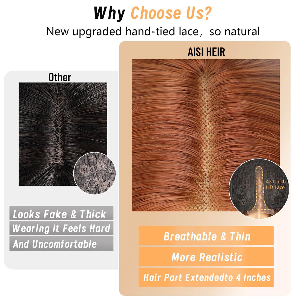 AISI HAIR Ginger Wig side view displaying lace hairline
