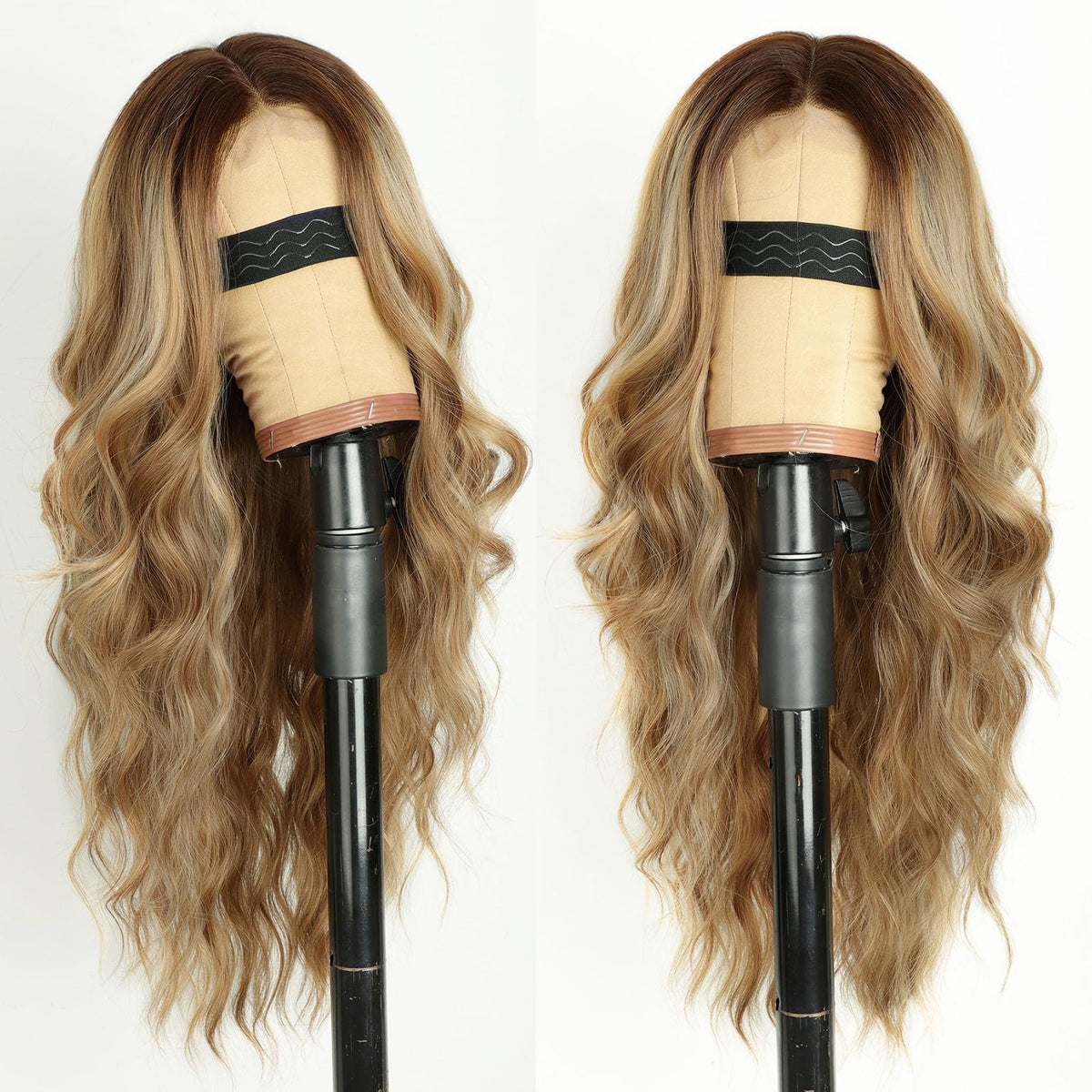 AISI HAIR Honey Brown Wavy Wig side view showing lace hairline