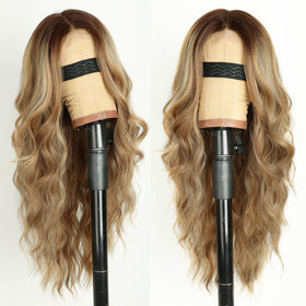 AISI HAIR Honey Brown Wavy Wig side view showing lace hairline