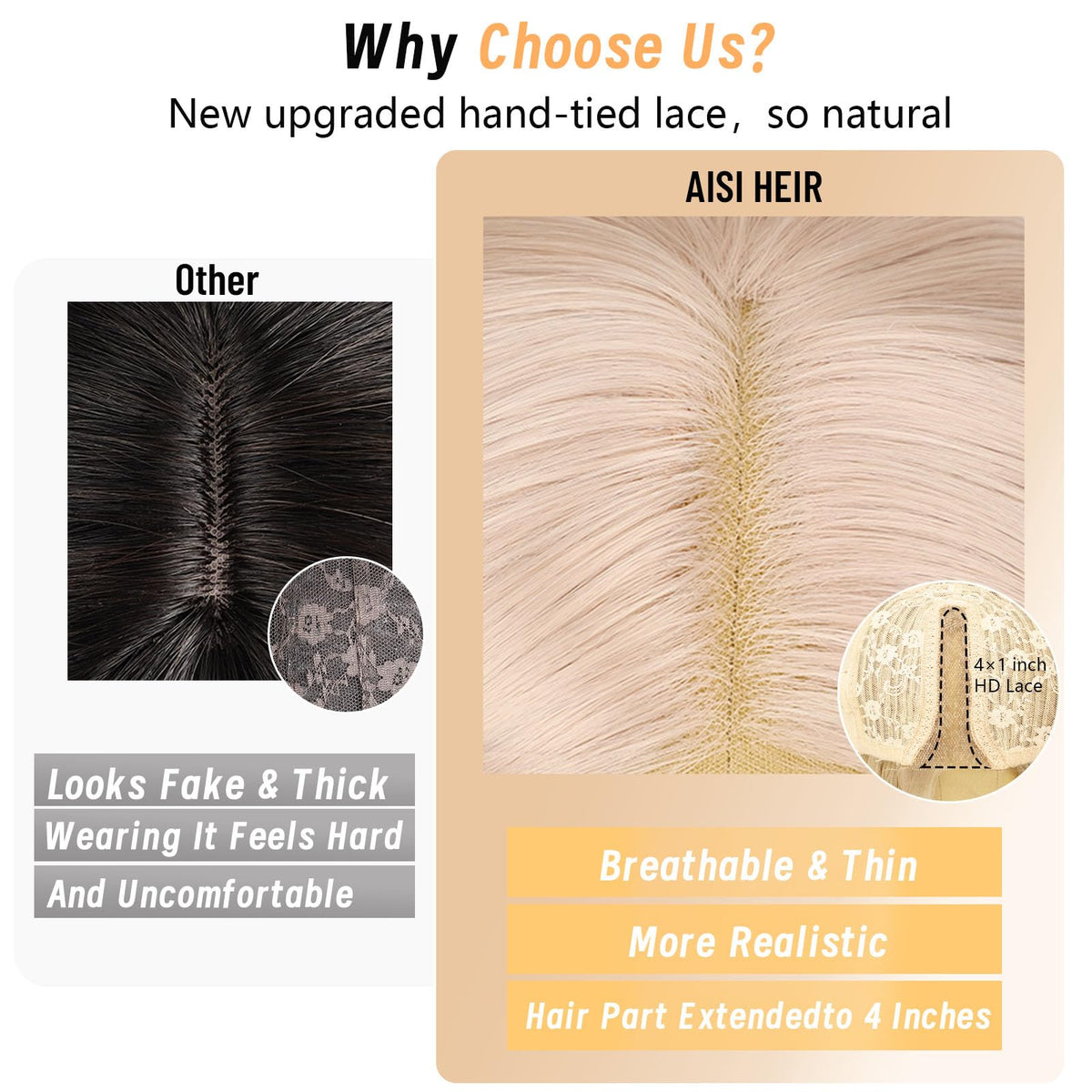 AISI HAIR Light Pink Wig side view showcasing lace hairline