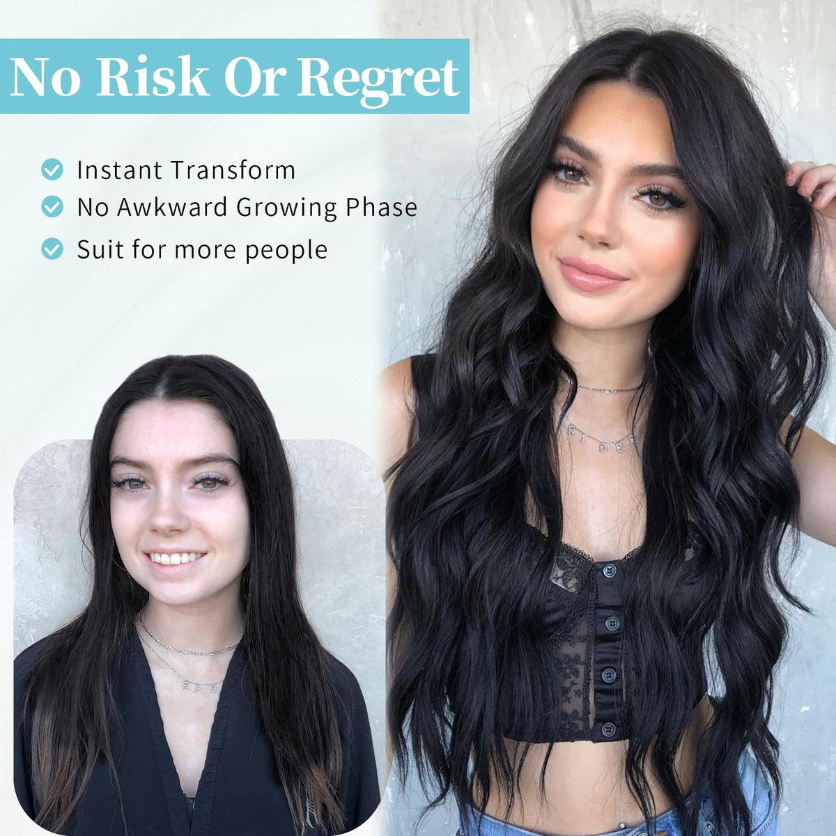 AISI HAIR Long Wavy Black Wig displayed with packaging