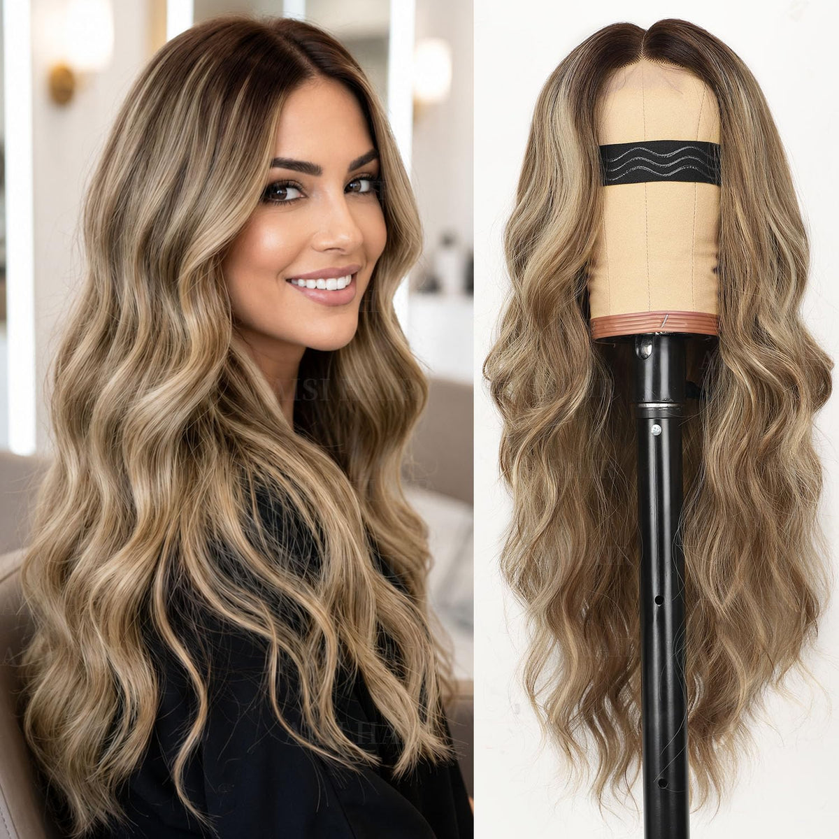 AISI HAIR Ombre Balayage Wig front view showing wavy texture