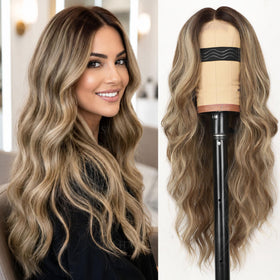 AISI HAIR Ombre Balayage Wig front view showing wavy texture