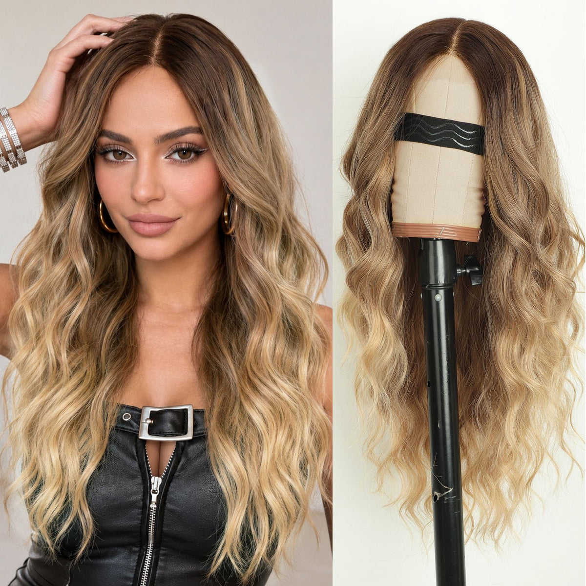 AISI HAIR Ombre Blonde Wig front view with wavy texture