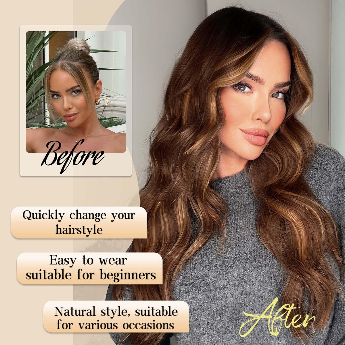 AISI HAIR Ombre Brown Wig close-up of synthetic fibre