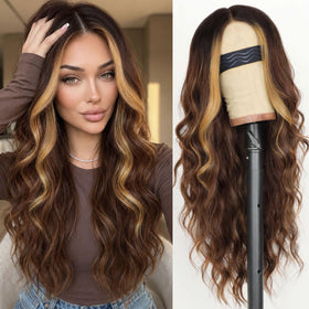 AISI HAIR Ombre Brown Wig front view with wavy texture