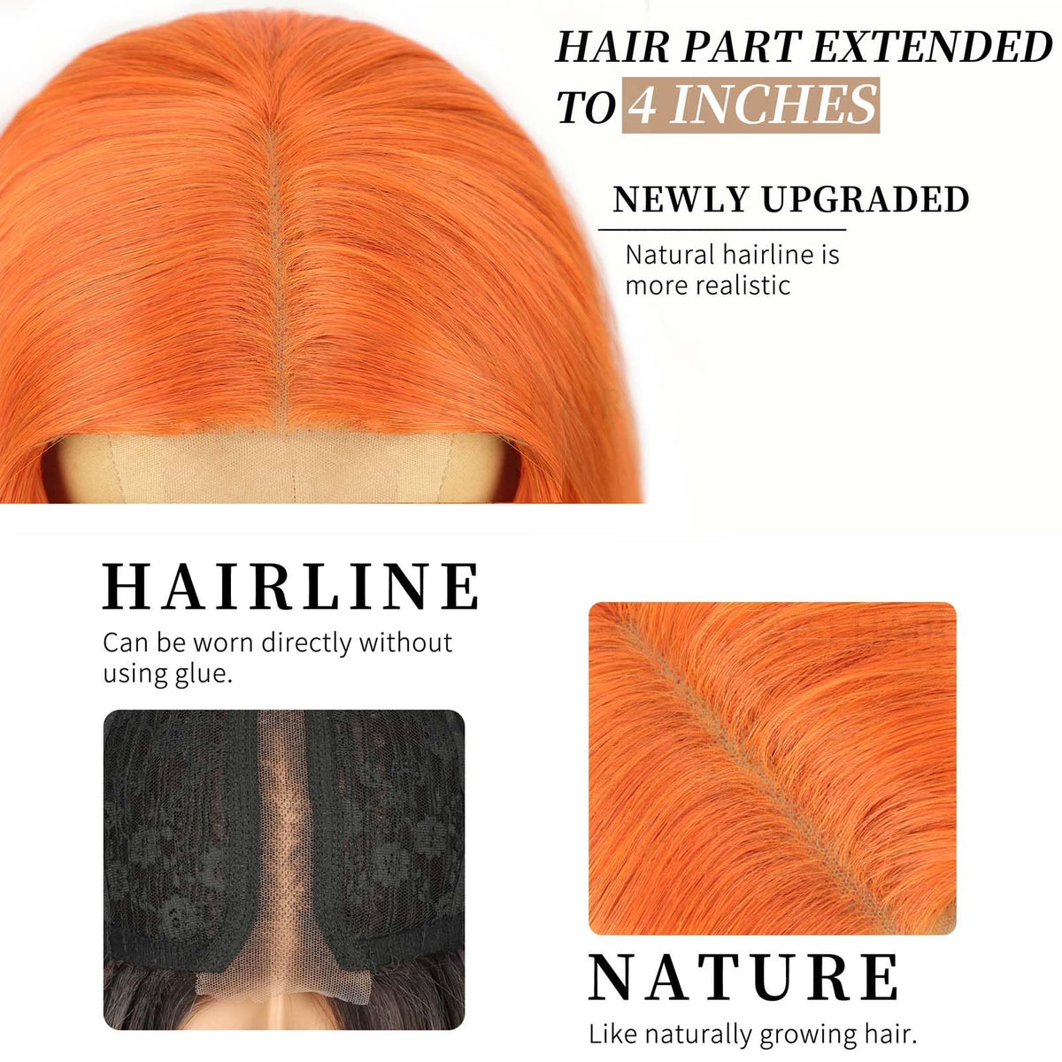 AISI HAIR Orange Wig back view displaying full length
