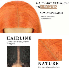 AISI HAIR Orange Wig back view displaying full length