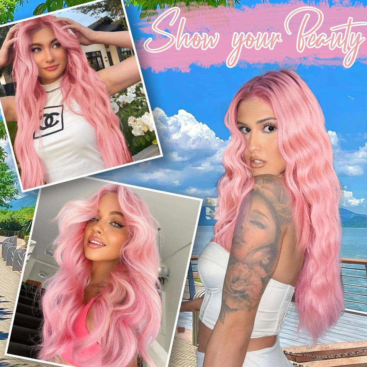 AISI HAIR Pink Wig close-up of soft synthetic fiber